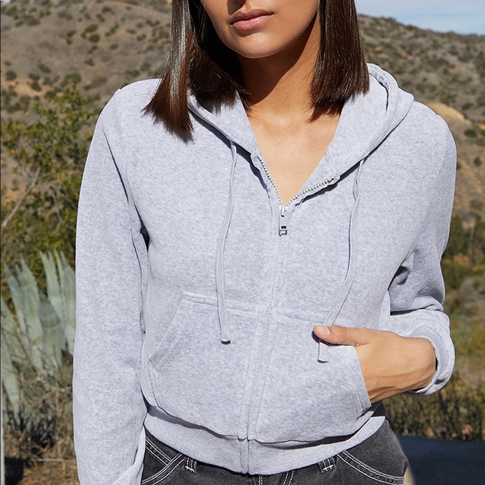 brandy melville cropped grey zip jacket S